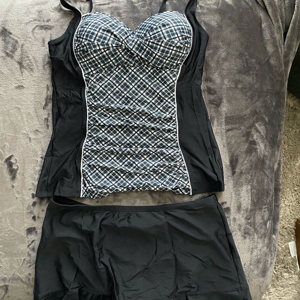 Swimsuit, Black/White Tankini, Size 12, New